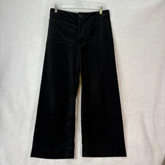 Maeve Black Colette Velvet Wide Leg Pants Womens 28 Dark Academia Chic Preppy - Picture 2 of 7